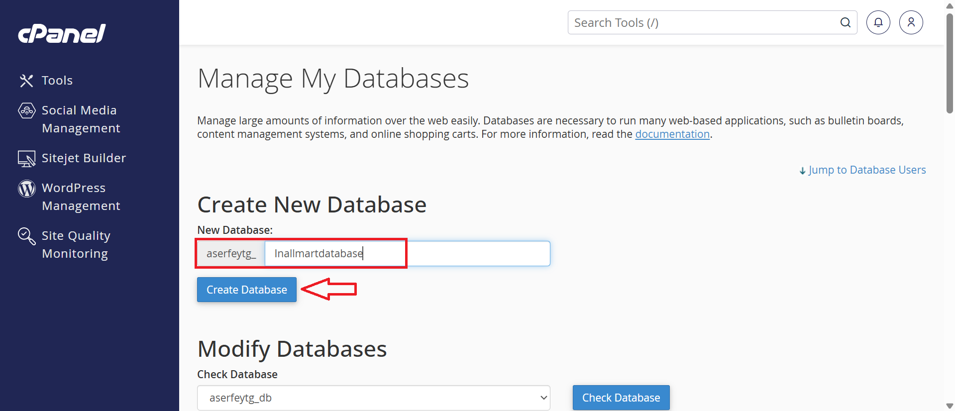 Create a MySQL database in cPanel
