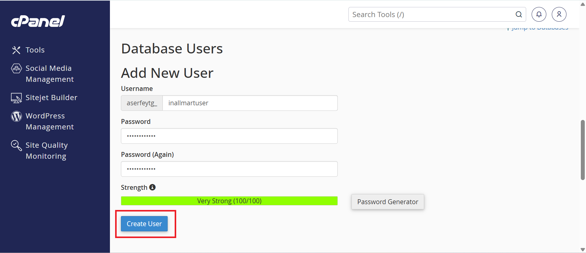 Create a MySQL user in cPanel