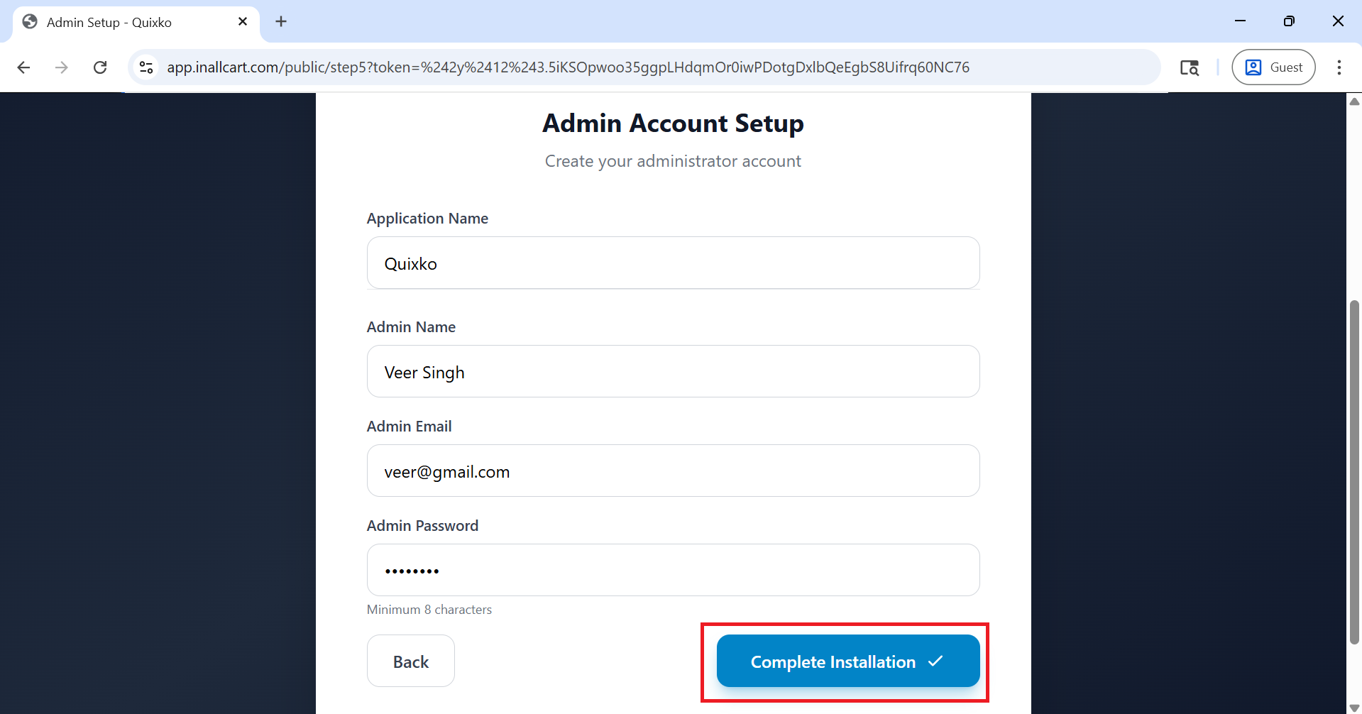 Enter database connection details