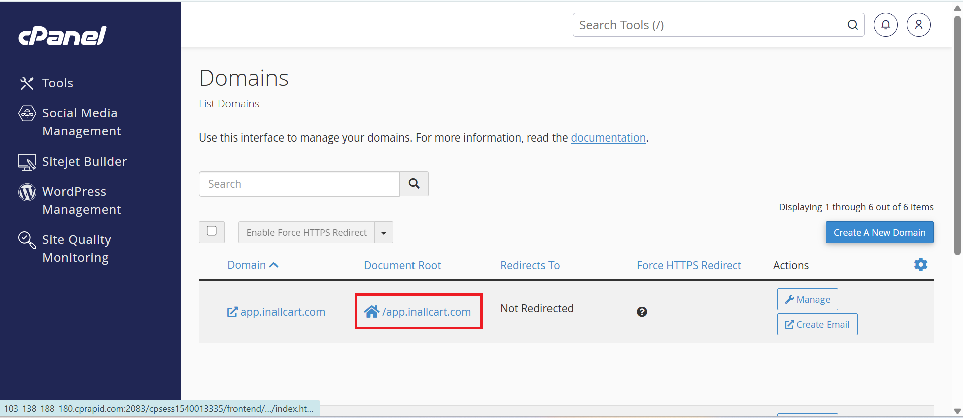 Go to File Manager from domain list