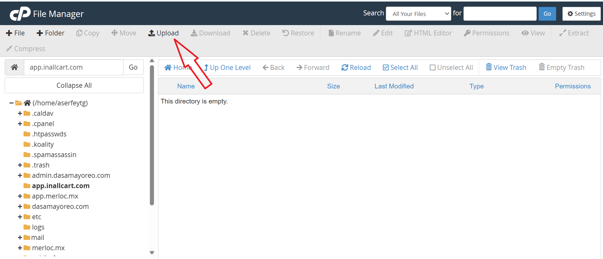 Click Upload in File Manager