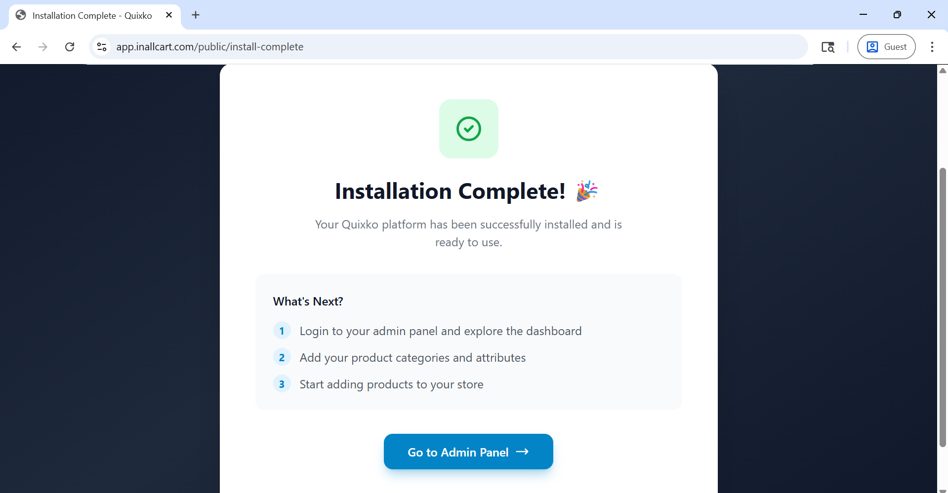 Installation completed successfully