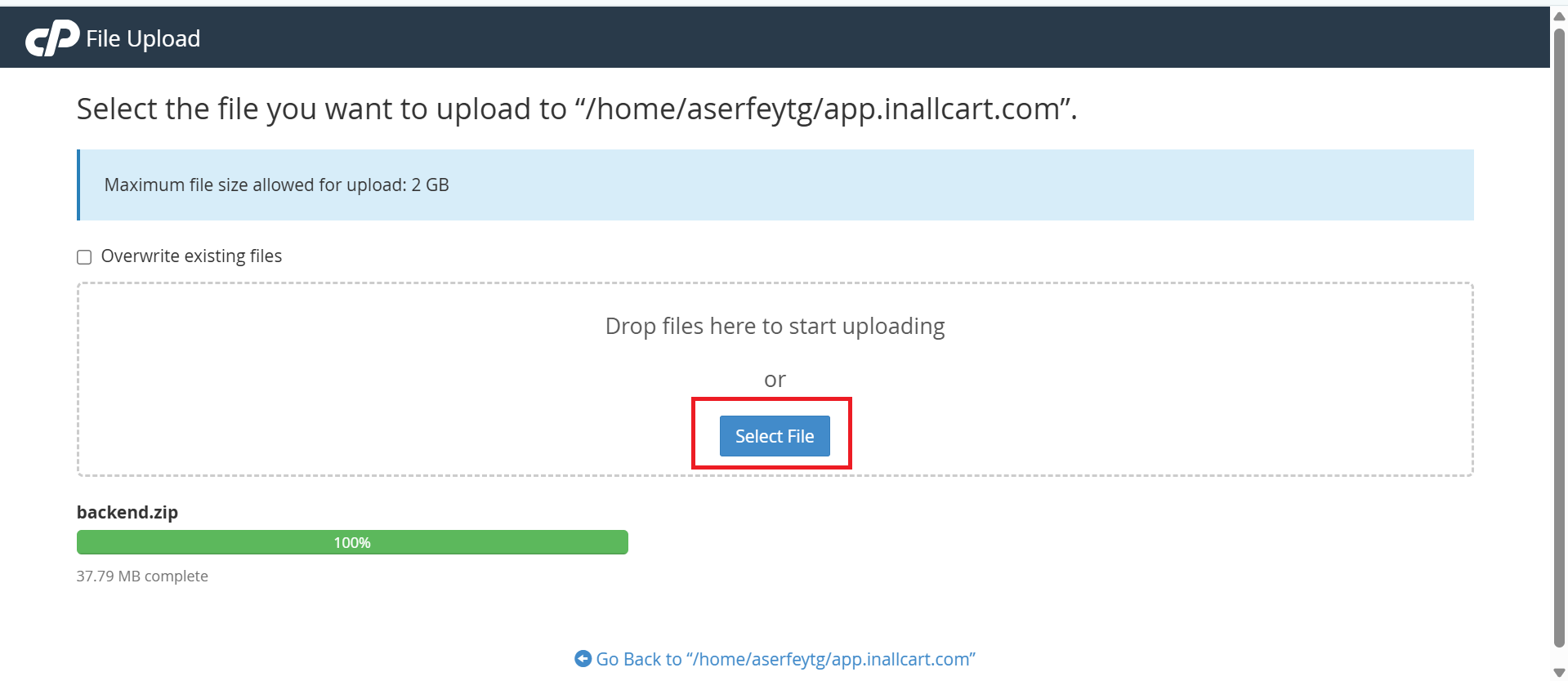 Upload the backend ZIP file