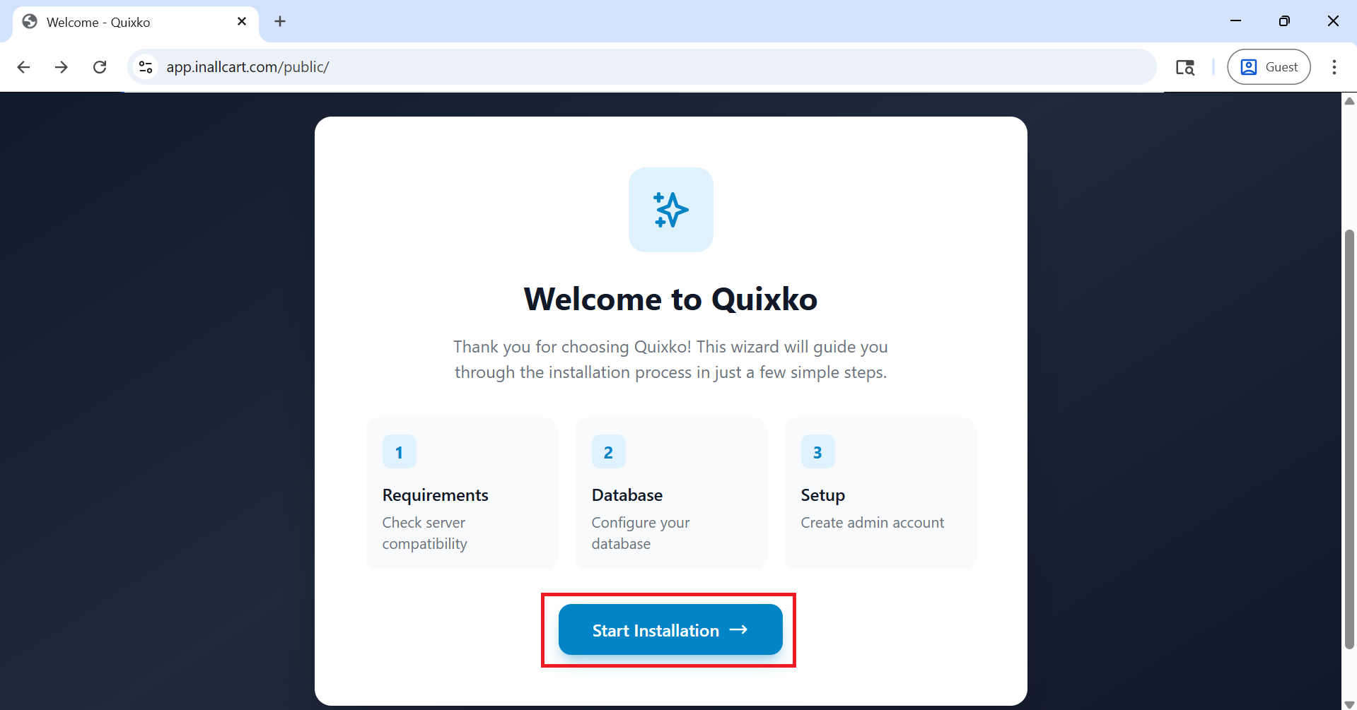 InAllCart web installer page